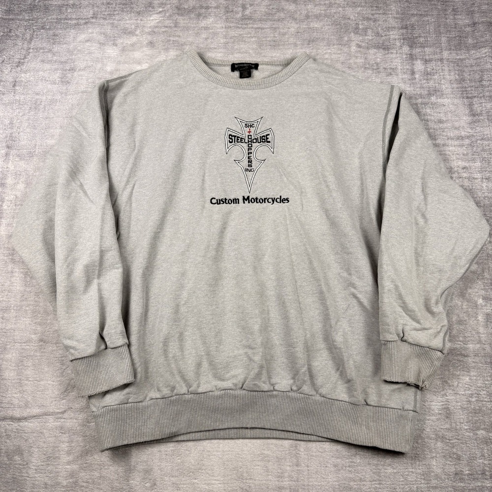 Vtg Steelhouse Choppers Sweatshirt Mens 2XL Gray 90s All Embroidered Double Side